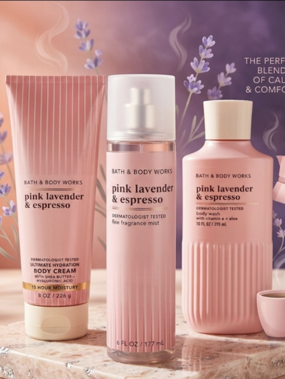 Bath & Body Works Pink Lavender & Espresso Body Care Trio - Soft Pink